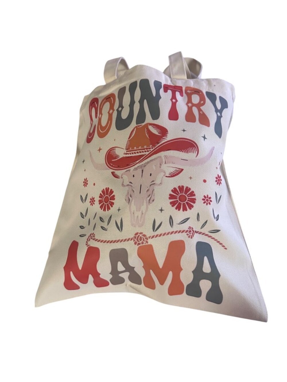 Lzerking Cotton Canvas Tote Bag 15x16 Country Mama Western Cow Skull Reusable Sh